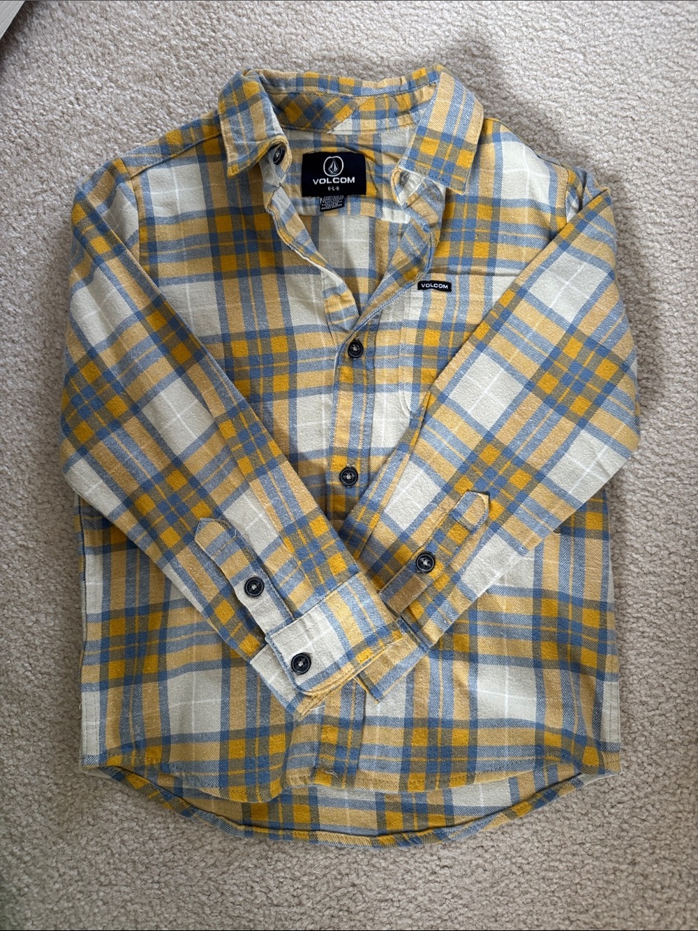 Volcom Yellow, Blue & Cream Plaid Button-Up Shirt